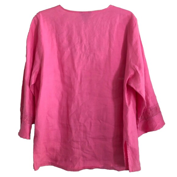 Silkland 100% Linen Embroidered Tunic Womens Sz 1X Pink V-Neck Flare Sleeve Boho - Picture 7 of 14